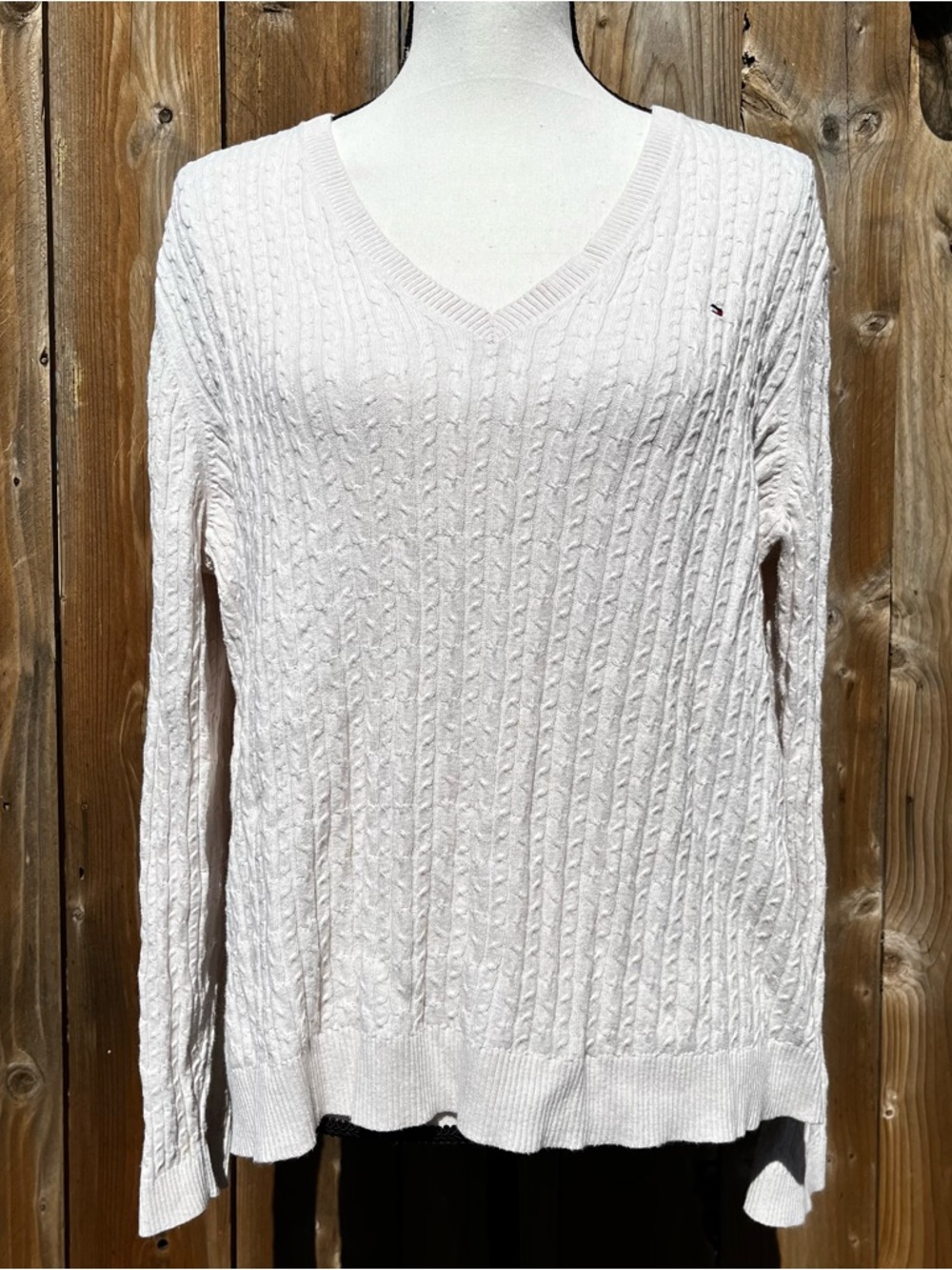 Tommy Hilfiger Light Cream Cable V-Neck Sweater